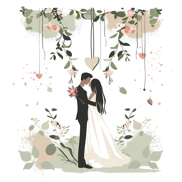 Wedding Couple Embracing Under Floral Arch