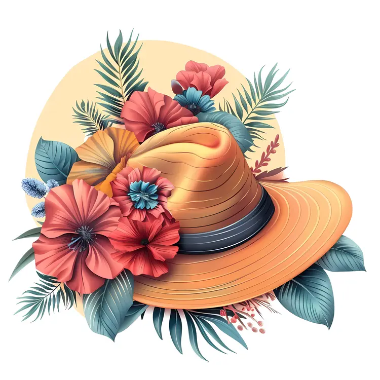 Orange Hat with Red Floral Decoration