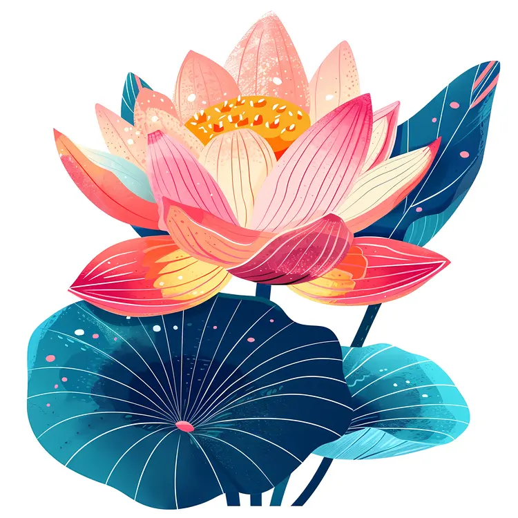 Vibrant Lotus Flower with Blue Leaves