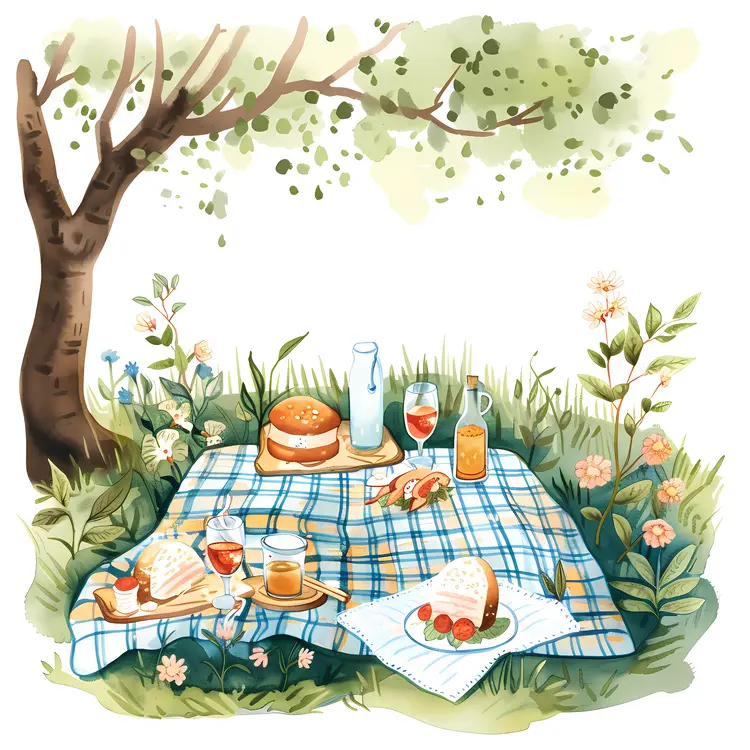 Picnic with Bread and Juice