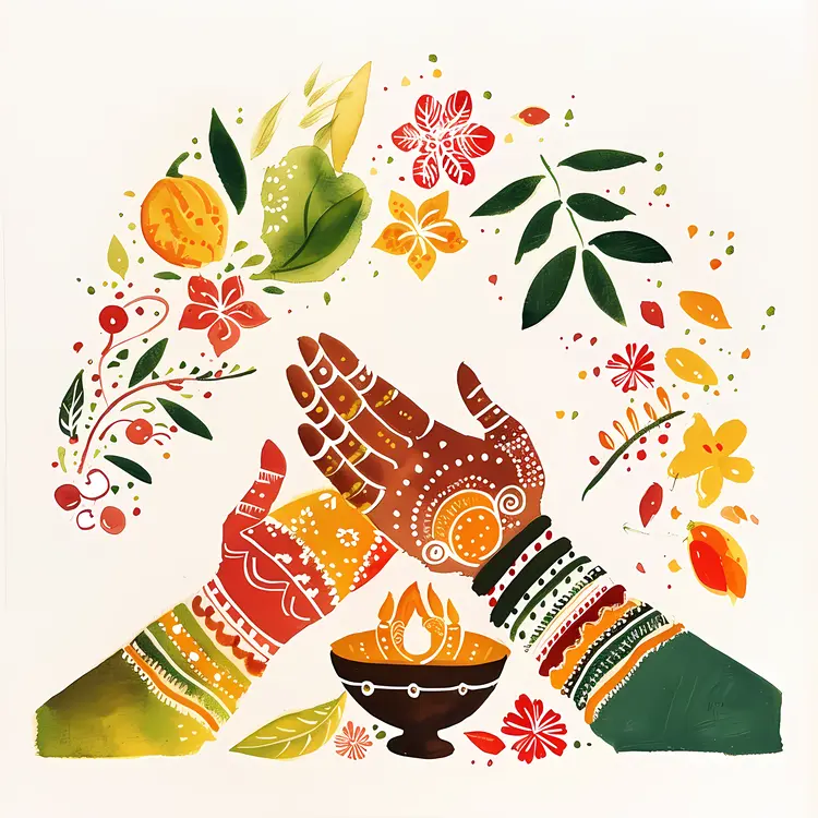 Colorful Henna Hands with Floral Design