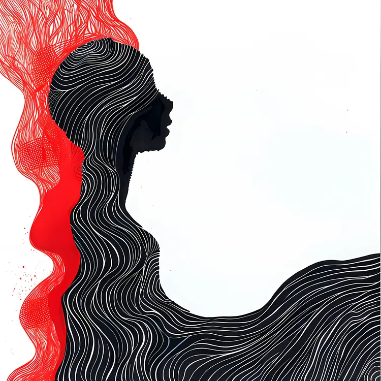 Silhouette with Red and Black Flowing Lines