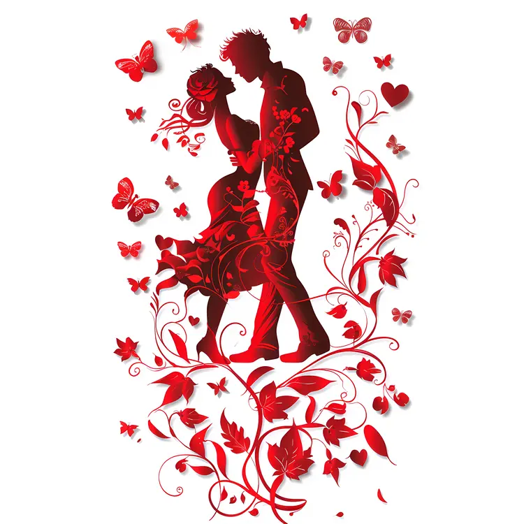 Romantic Couple Silhouette with Butterflies