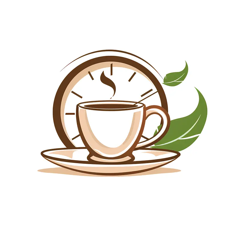 Coffee Cup with Clock and Leaves