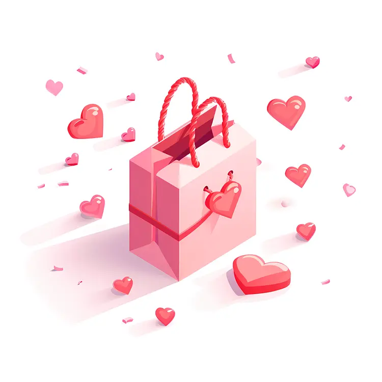 Pink Gift Bag with Hearts and Confetti for Valentine's Day