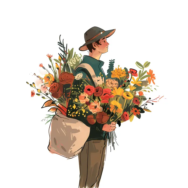Person Carrying a Vibrant Flower Bouquet