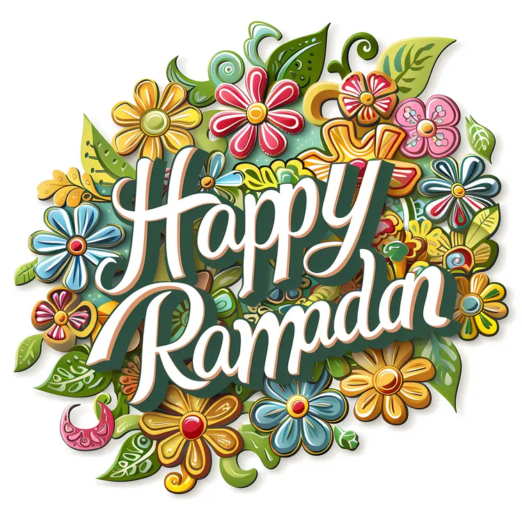 Colorful Flowers with Happy Ramadan Greeting