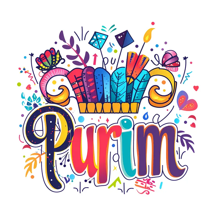 Purim Celebration with Crown and Decorations Illustration