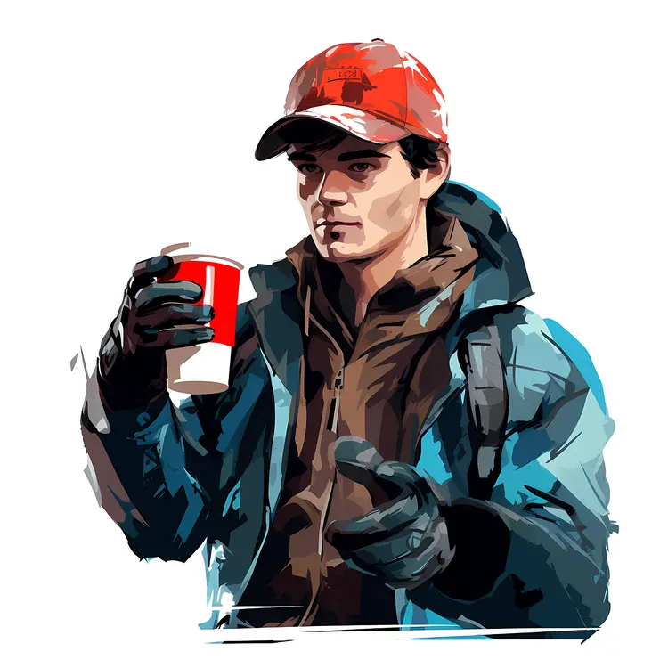 Man in Red Cap Enjoying a Coffee