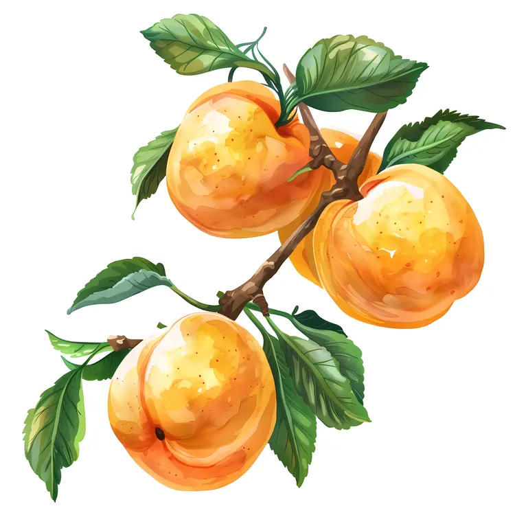 Orange Apricots on a Branch with Leaves