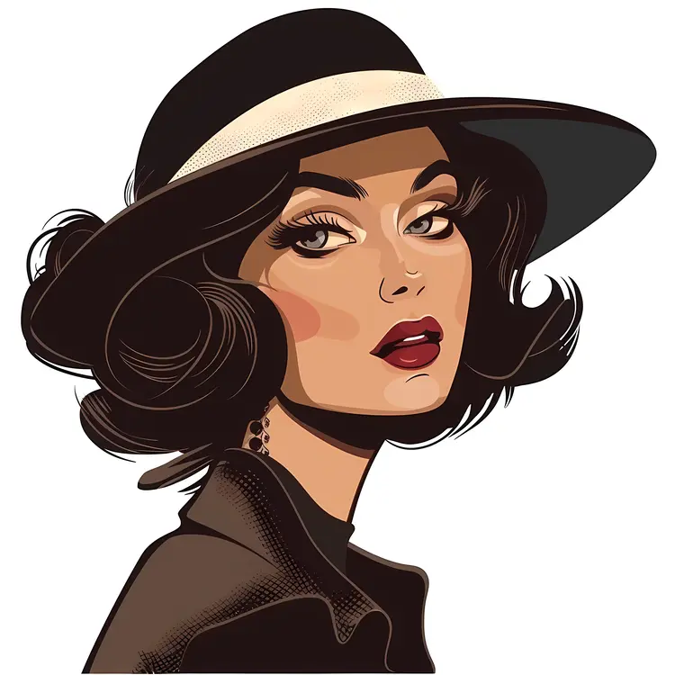 Chic Woman in Black Hat Illustration