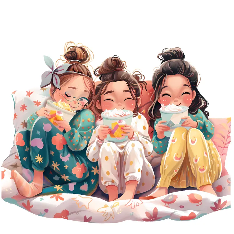 Girls in Pajamas Enjoying a Sleepover