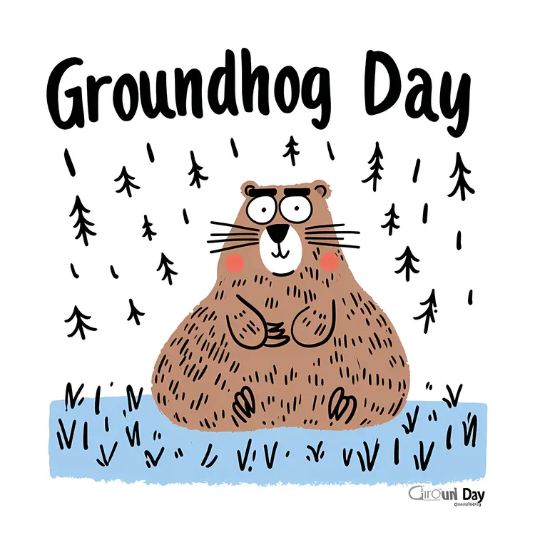 Cute Groundhog Cartoon Illustration for Groundhog Day