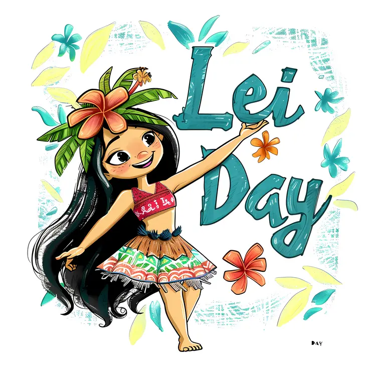 Lei Day Cartoon Girl