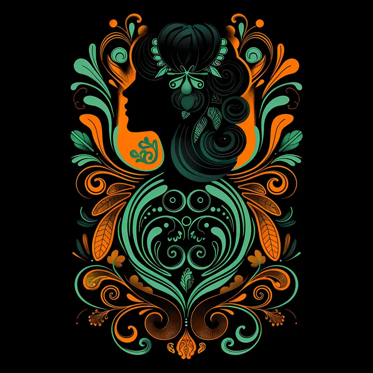 Ornate Decorative Woman Profile Illustration
