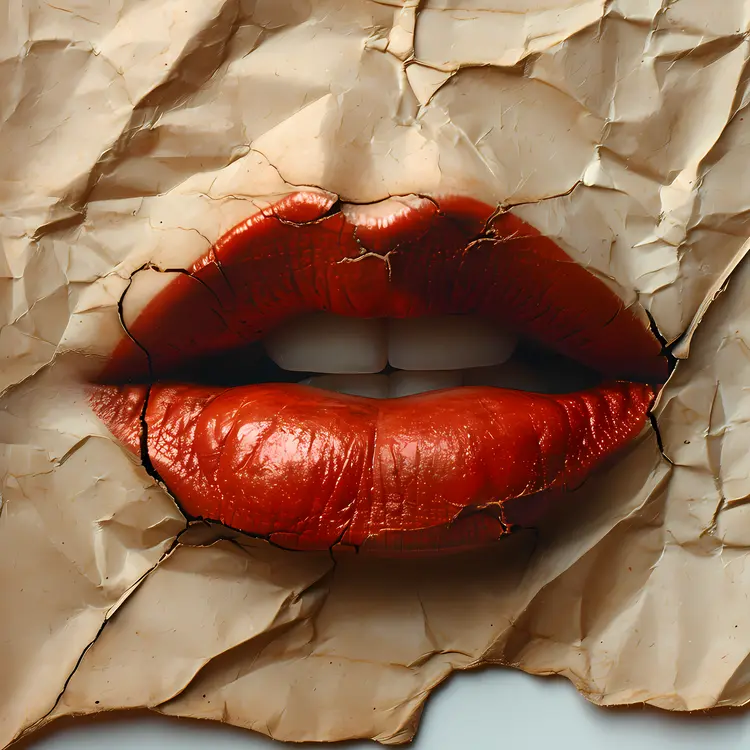 Red Lips on Crumpled Paper Art