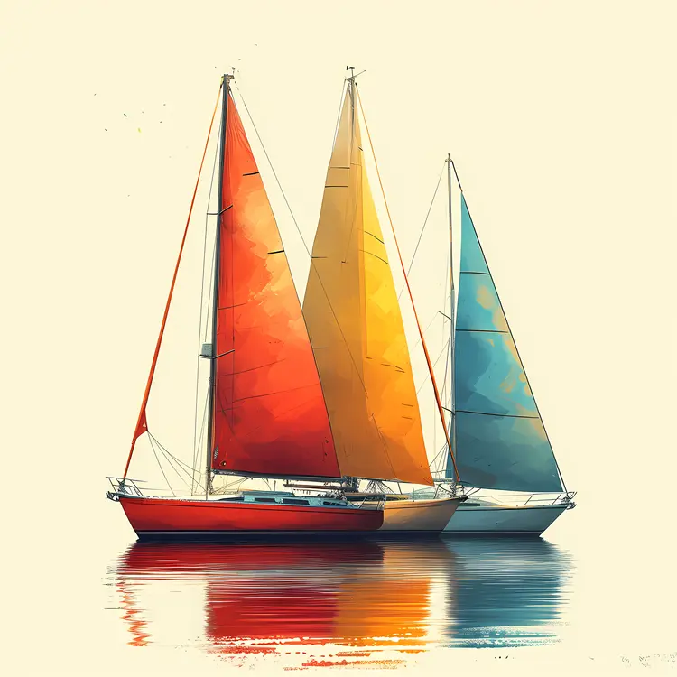 Colorful Sailboats on Calm Water