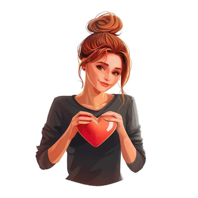 Girl Holding a Heart Illustration