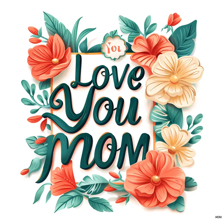 Love You Mom Card with Floral Design