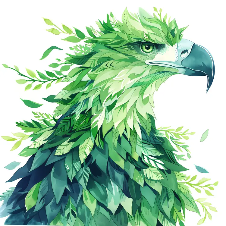 Green Eagle with Leaf Feathers