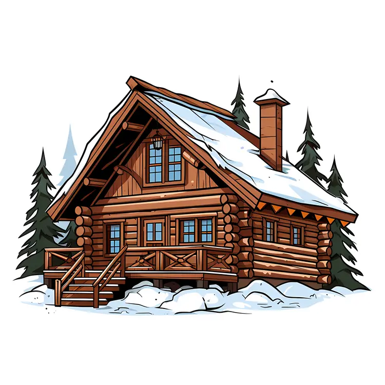 Cozy Wooden Cabin in Snowy Forest