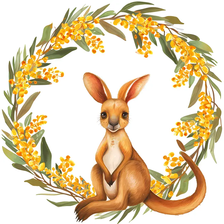 Kangaroo with Yellow Flowers