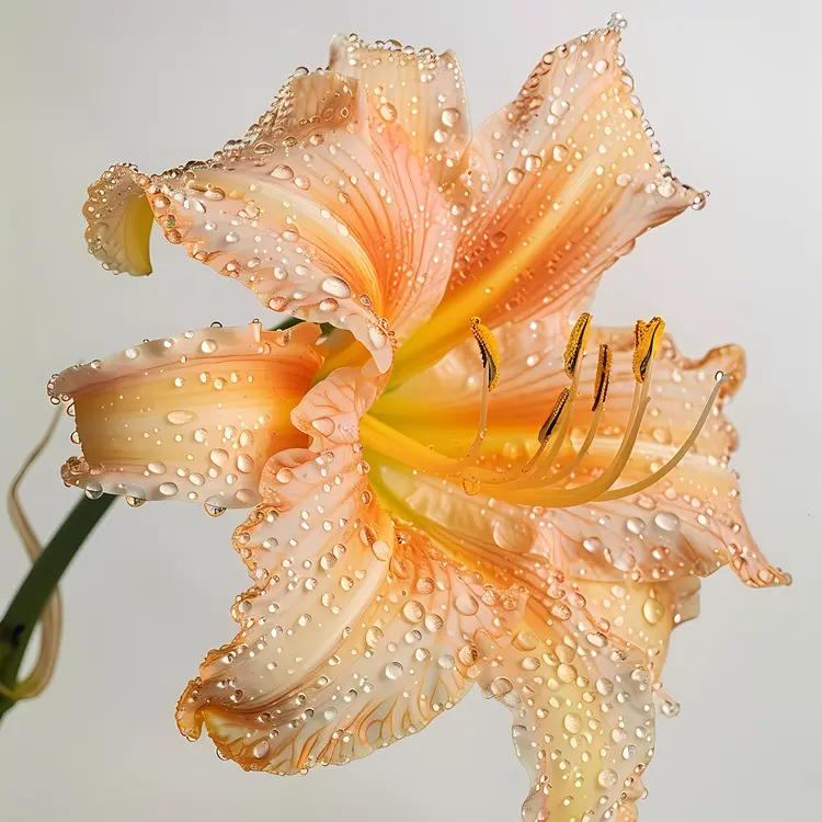 Peach Lily with Water Droplets