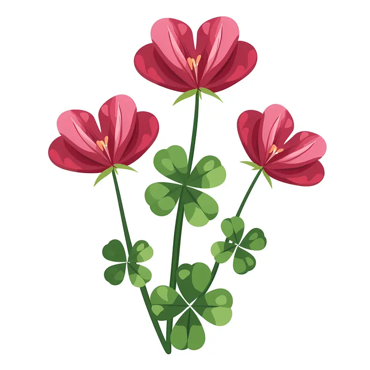 Red Flowers with Clover Leaves