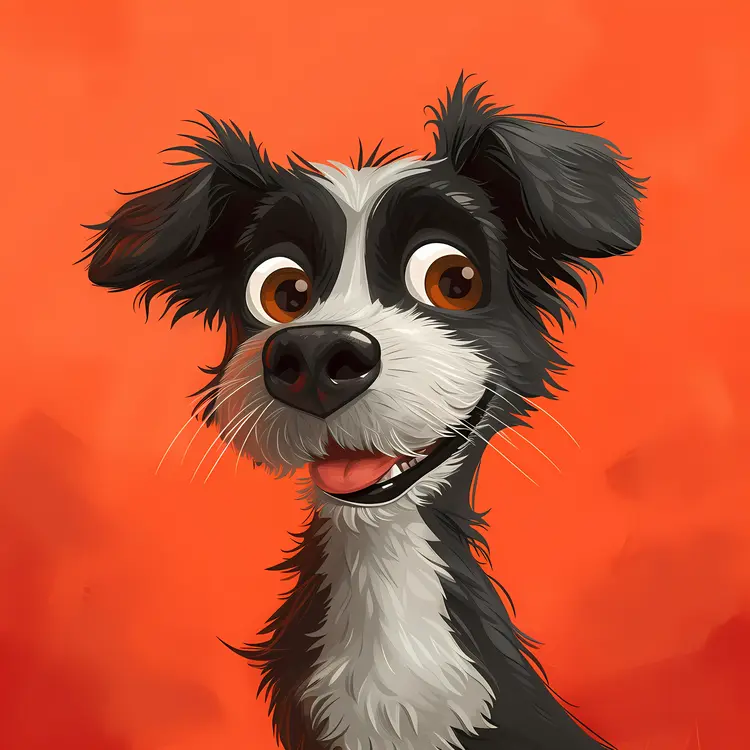 Happy Black and White Cartoon Dog
