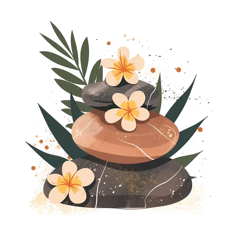 Zen Stacked Stones with Flowers