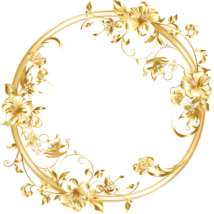 Circular Floral Frame with Gold Flowers