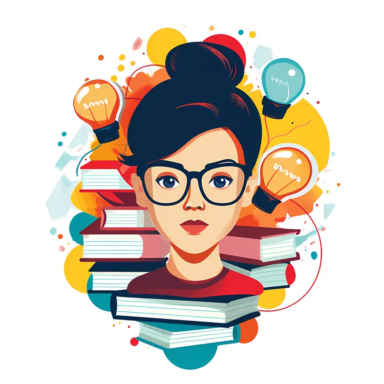 Girl with Books and Light Bulbs