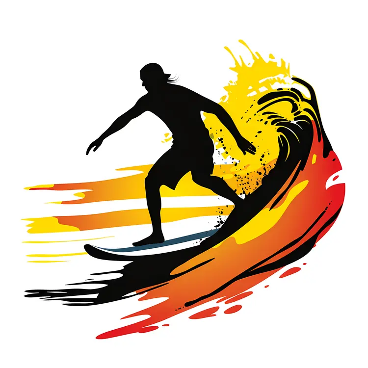 Surfer Silhouette on a Colorful Wave