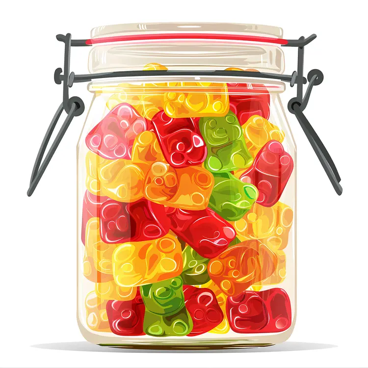 Colorful Gummy Bears in a Jar