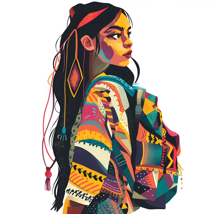 Trendy Girl with Backpack Illustration