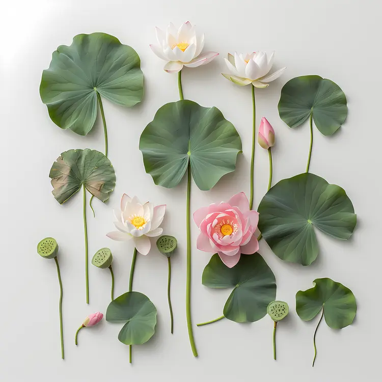 Lotus Flowers and Leaves