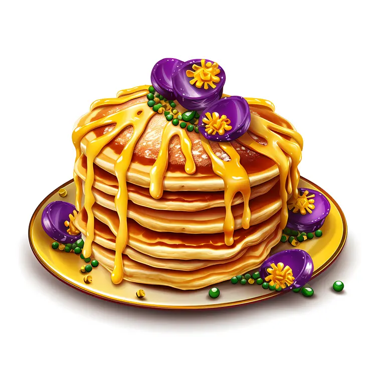 Stack of Pancakes with Syrup and Purple Toppings