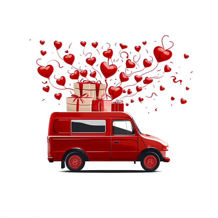 Red Gift Truck with Hearts