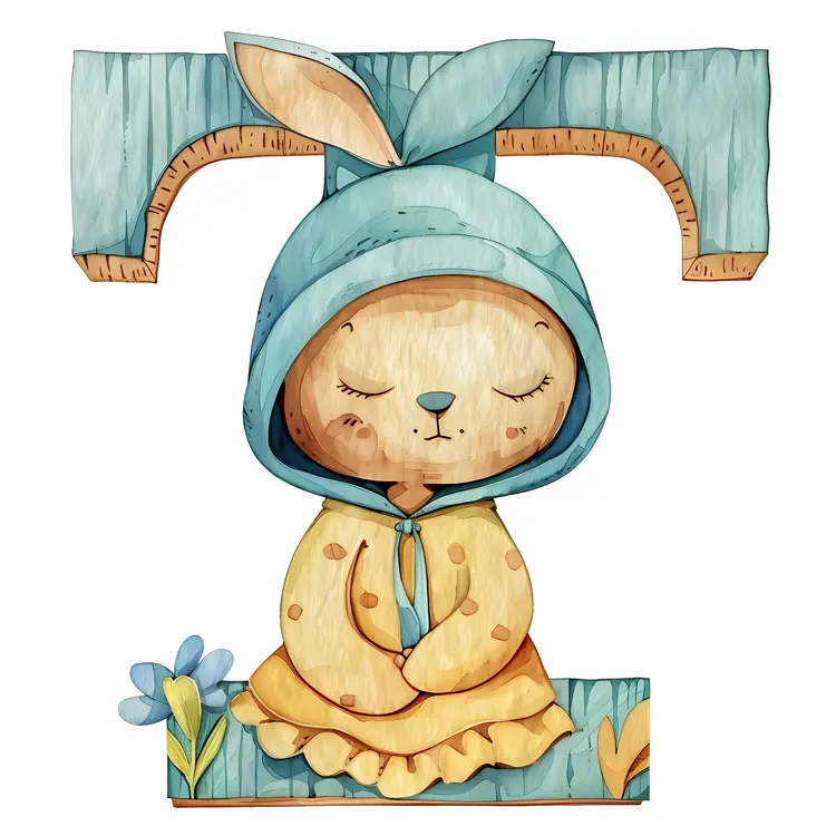 Cute Letter T with Sleeping Bunny
