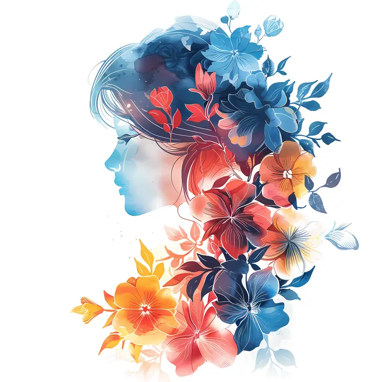 Blue and Red Floral Hair Girl