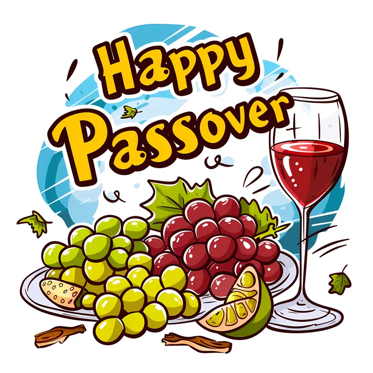 Happy Passover with Grapes and Wine Illustration