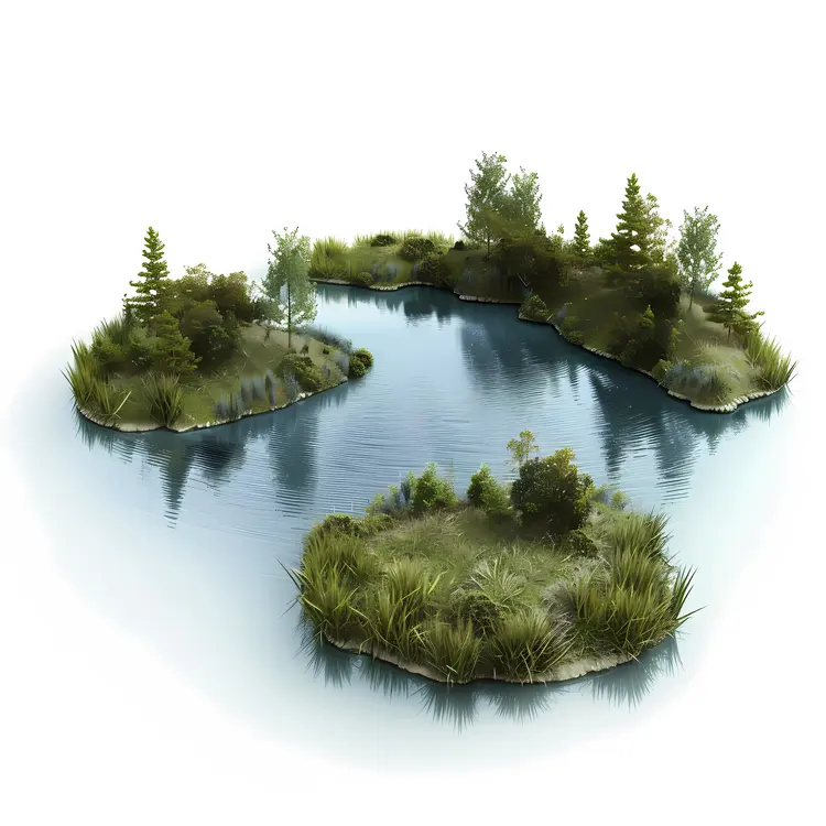 Scenic Island with Trees and Lake