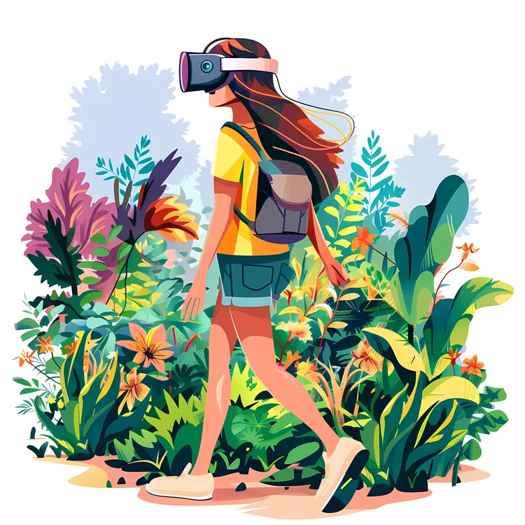 Girl Walking with VR Headset