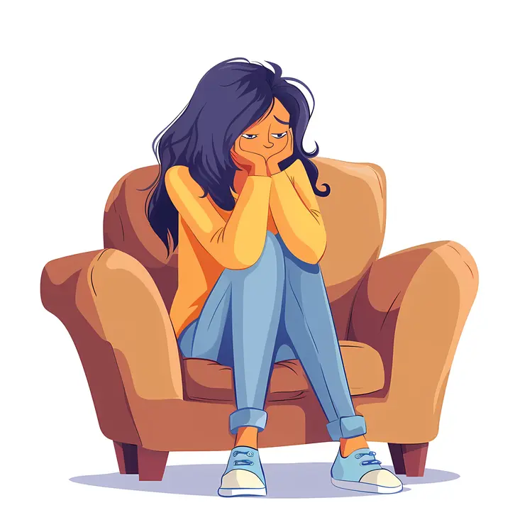 Sad Girl Sitting on Brown Chair