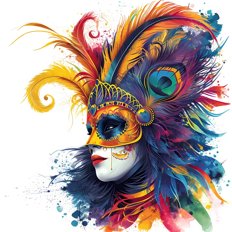 Colorful Mardi Gras Mask with Feathers