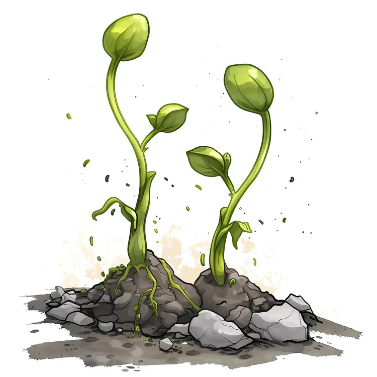 Two Green Sprouts in Soil