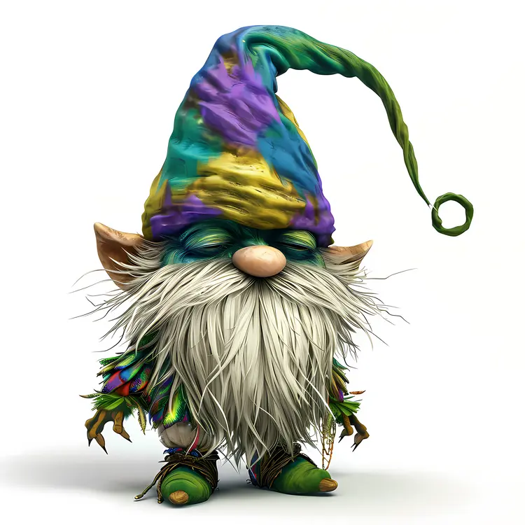 Colorful Gnome with Green and Purple Hat