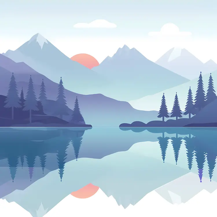 Peaceful Landscape Illustration with Mountains and Lake