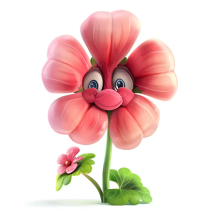 Pink Flower Character with a Smile