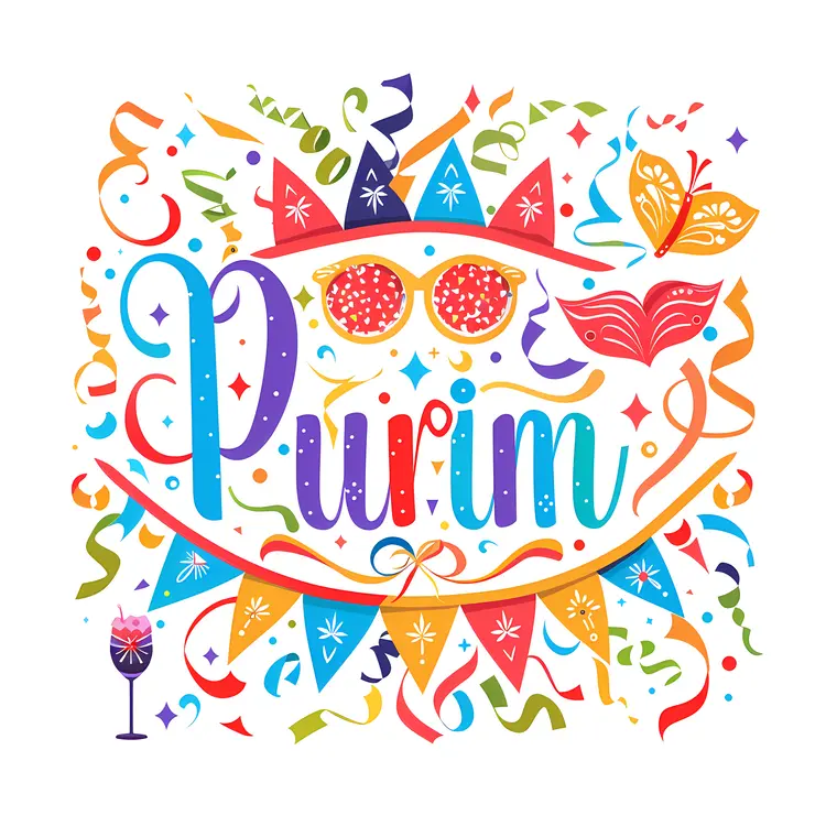 Purim Celebration with Mask and Glasses Illustration